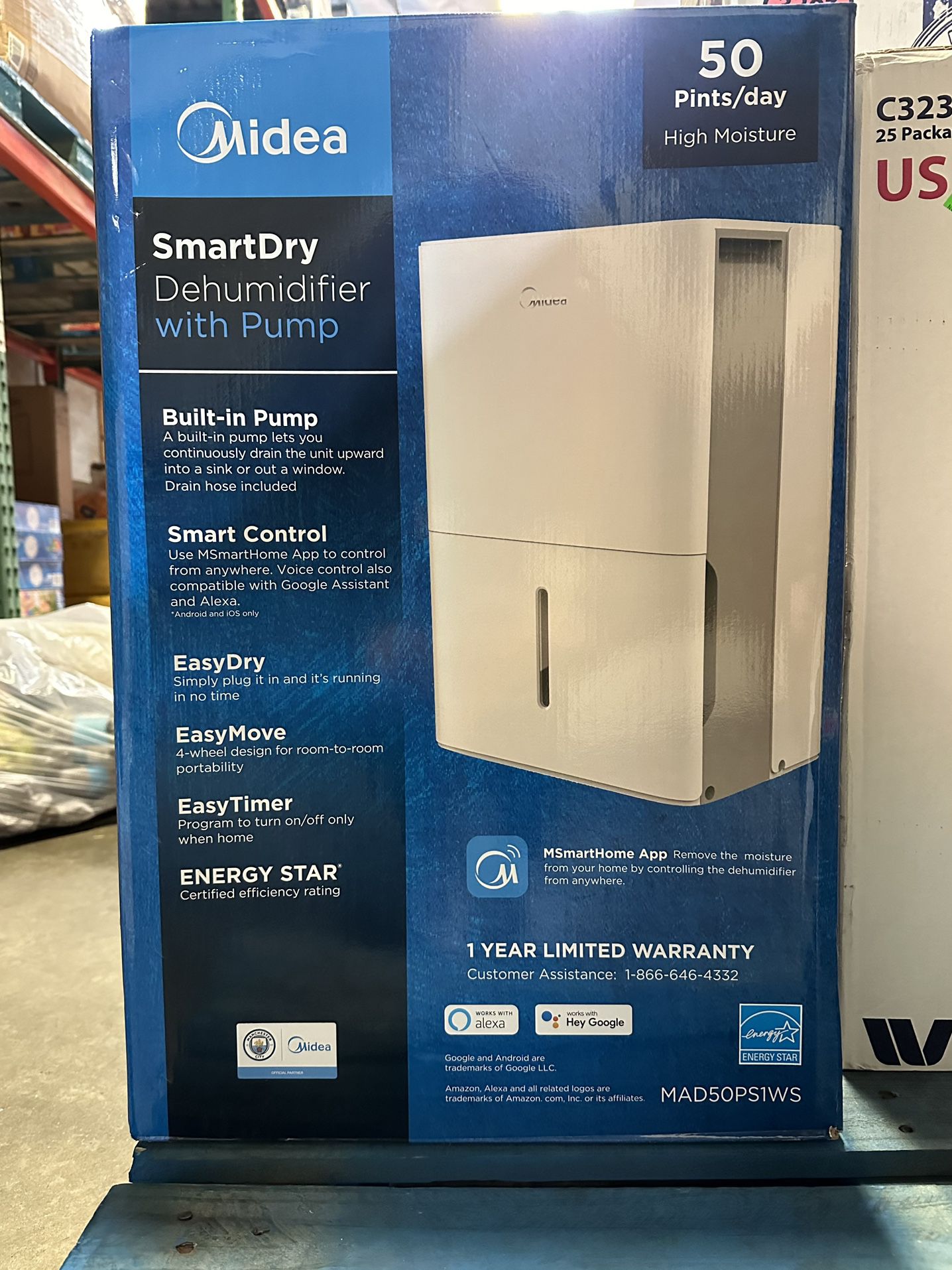 Midea 50-pint Energy Star Smart Dehumidifier For Wet Rooms With Pump Brand New In Box 