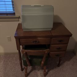 Sewing Machine Cabinet, And Chair, Along With Kenmore Sewing Machine