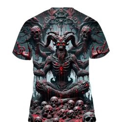 Summer Man's 3d  Digital Print T Shirt Featuring Blod Skull Demon