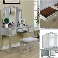 Vanity With Mirror And Stool