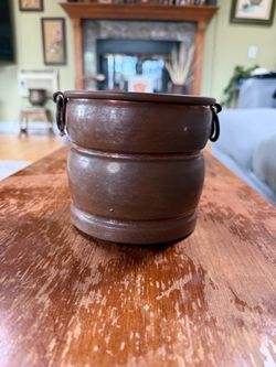 Vintage Copper Cachepot Planter Pot Ring Handles Rustic Farmhouse Decor 6