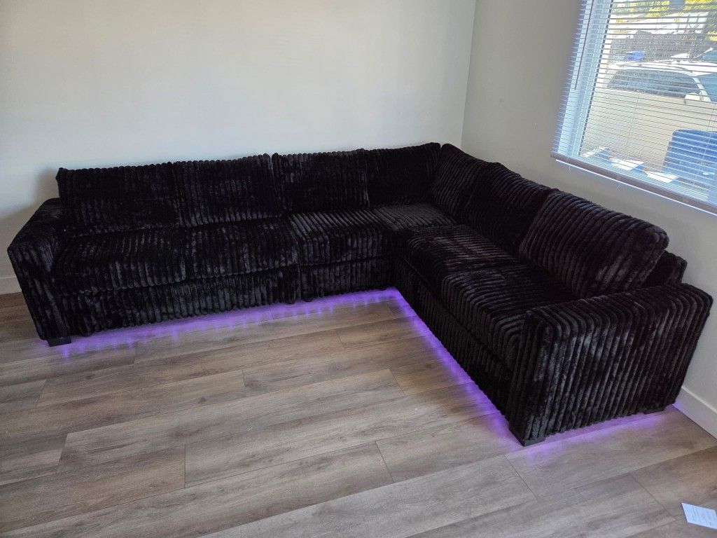 Brand New Sectional Corduroy Fabric Black W/ LED Light $629