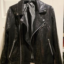 Mens Size Medium Black Sequin  Motorcycle Jacket 
