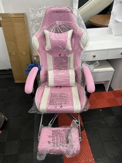 Pink Gaming Chair With Foot Rest And Back Pillows