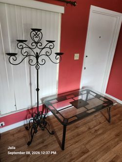 Glass table and candle stand $50