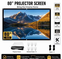 New 80 inch Projection Screen 4K HD 16:9 Foldable Movable Portable Projector Screen, Portable Wrinkle-proof Projector Screen for Camp Out And Indoor H