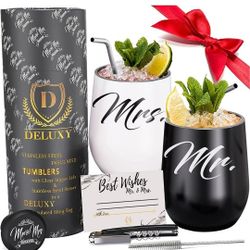 Mr and Mrs Wine Tumblers- Perfect Wedding Gifts For Couple, Gifts For Husband & Wife, Bridal Shower Gift For Bride, Engagement Gift For Couple Unique,