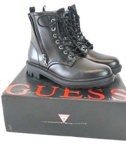 GUESS TITAN Black Side Zip Lace up Military Ankle BOOTS Sz 10.5 F