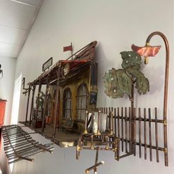 42” Copper & Brass ORIGINAL BRUTALIST MCM Wall Art Sculpture. Taxi Railroad Track, Lots Of Detail. SAYVILLE Long Island New York NY. By Rossi?