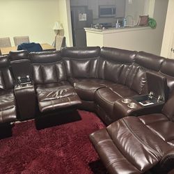 Chocolate brown Leather Reclining Sectional