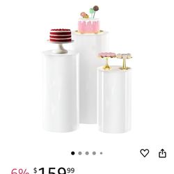 White Cylinder Pedestal Stands - 3 Pieces - White Party Cylinder Table for Wedding Party or Babyshower - Party Decor - 35.4''(L),29.5''(M),23.6''(S)