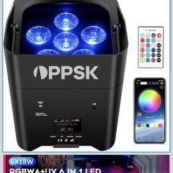 Battery Powered Uplight: 108W 6IN1 RGBWA+UV LED Rechargeable Par Light - 8800mAh Long-Lasting Battery - Wired/Wireless DMX512, APP & Remote Control - 