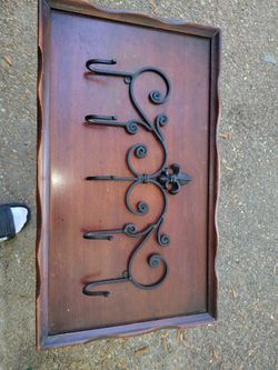 Fluer-de-lis Coat Rack with Iron Scroll Hooks