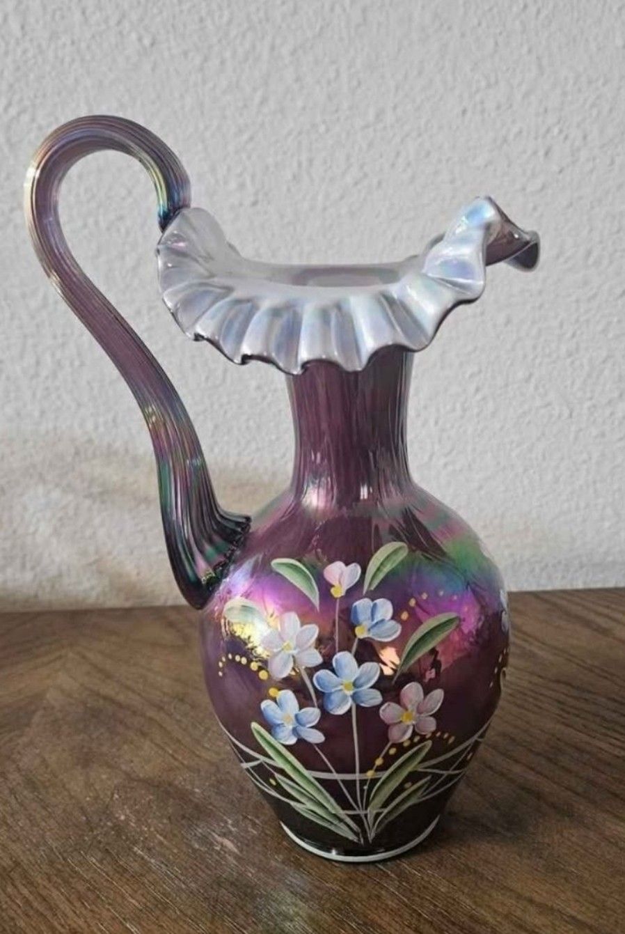 Fenton HP Plum Overlay Iridescent Pitcher/Ewer1997 Signed Frank & Bill Fenton