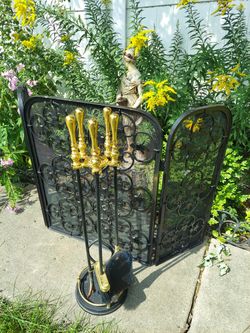 fireplace screen with tools