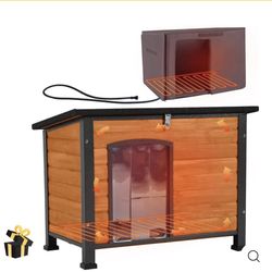 MEDEHOO AIR74-IN-HP Heated Outdoor Dog House with Heating Pad & Insulated Liner, Winter Weatherproof Anti-Chewing Dog Kennel, Iron, Brown