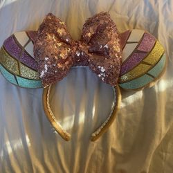 Disney Mickey Minnie Mouse Ear Head Band Colorful Conchas Sequin Bow