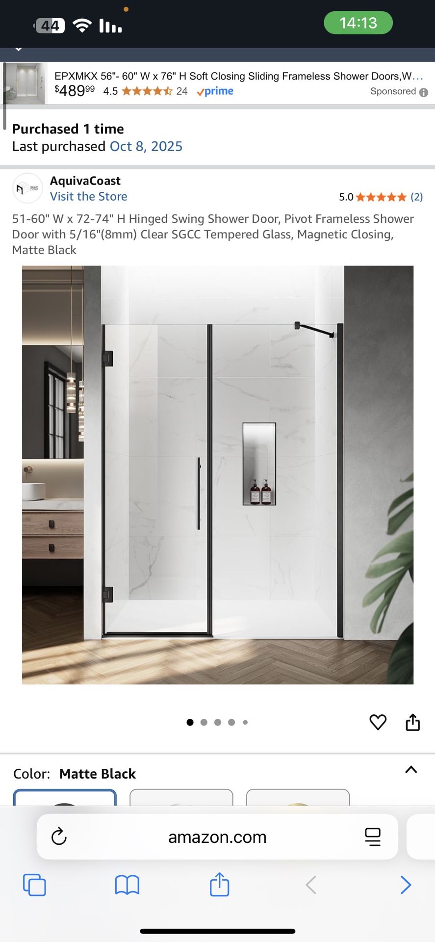 Brand new In the Box- 51-60" W x 72-74" H Hinged Swing Shower Door, Pivot Frameless Shower Door with 5/16"(8mm) Clear SGCC Tempered Glass, Magnetic Cl