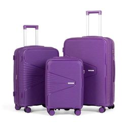 AAIVV 3-Piece PP Hardshell Luggage Set 20/24/28in, 24/28 Expandable Suitcases With TSA Lock Double Spinner Wheels, Durable Travel Bag Back To School G