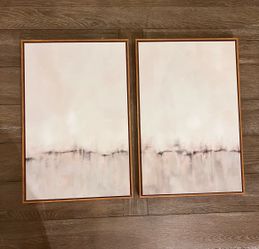 Set of 2 Modern Neutral Framed Canvas Wall Art (Approx. 16” x 24”)