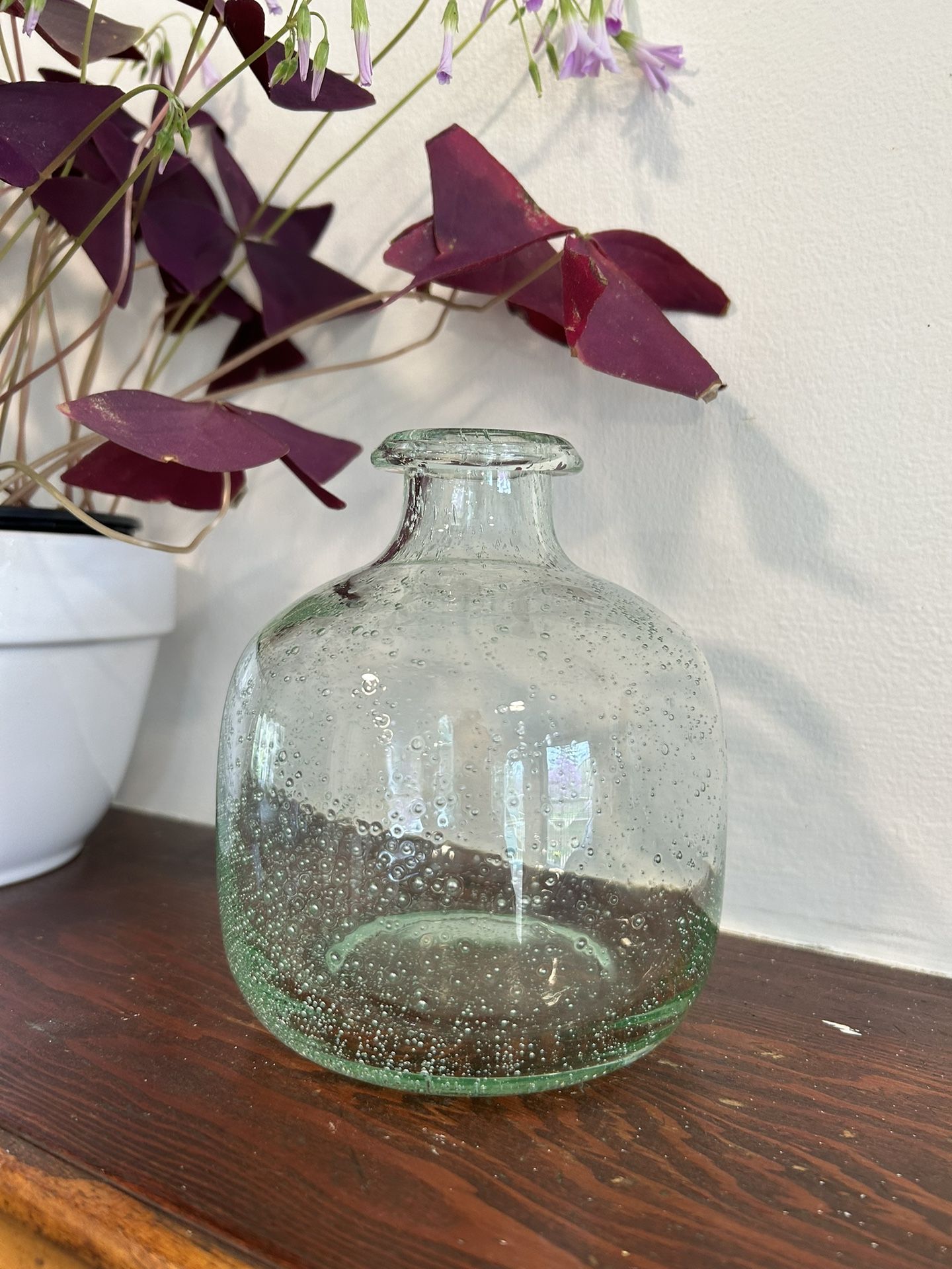 Vintage Blown Glass Bottle Blob Top Green Seeded Bubble Glass Vase
