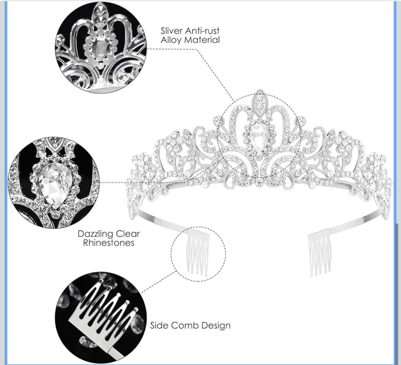 Brand new Crowns for Women Princess Tiaras for Girls Queen Crown and Comb Tiara for Wedding Birthday Pageant Bridal Prom Christmas Gift (Silver)