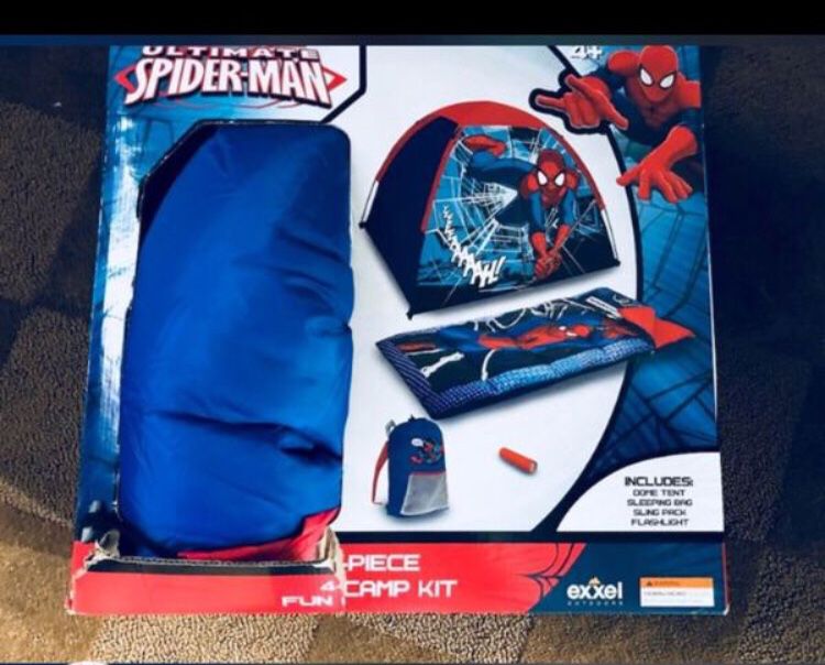 Spider-Man tent and sleeping bag with box