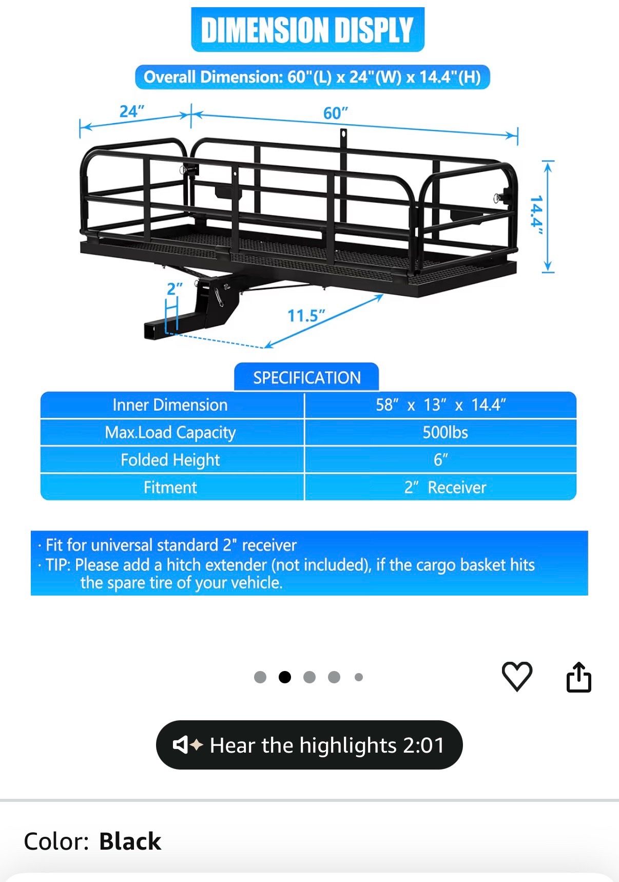 KAIRAY 500 Lbs Heavy Duty Hitch Mount Cargo Carrier
