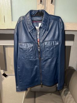 Robert Graham Blue Leather Zip Jacket