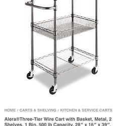 Alera 3 Tier Wire Rolling Cart Wuth Basket $150 Retail (incl tax)