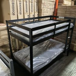 Twin bunk bed. Comes in espresso, white & grey. Assembly required. Assembly not included. Taxes included. Free delivery.  Bunk bed only-$220 Bunk bed 