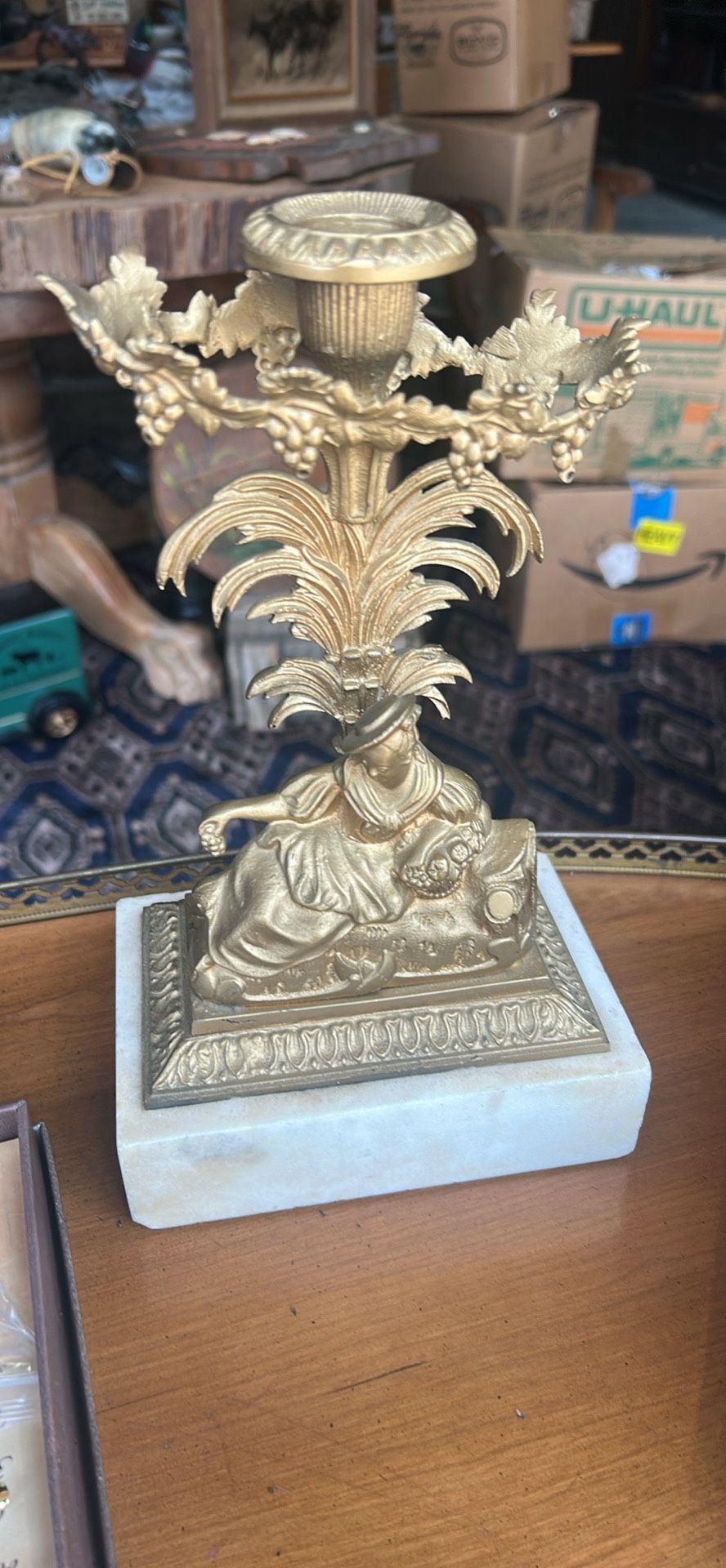 Beautiful Gold, Gilded Candle Holder Antique Marble Base