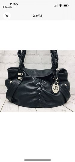 Makowsky Women's Braided Black Leather Studded Shoulder Bag Hobo Bag Handbag