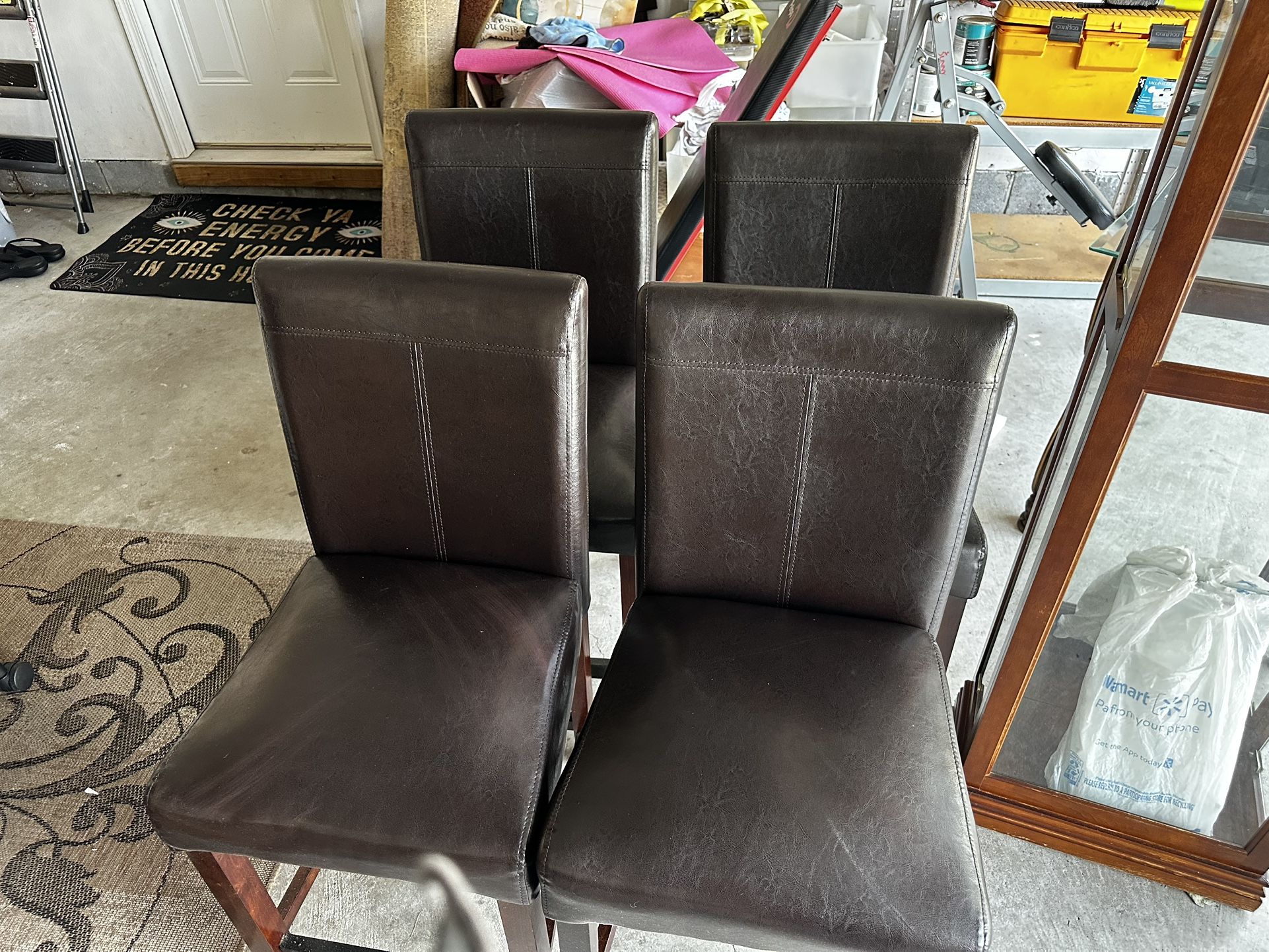 Classic Glass Top Table, With 3 Leather Chairs.