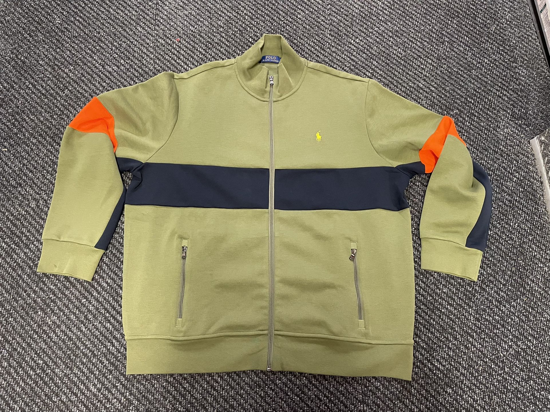 Polo Ralph Lauren Knit Zip Up Sweater Track Jacket - Green Orange Blue Mens XXL