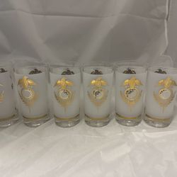 Vintage MCM Libbey glassware gold Eagle & Laurel Wreath Frosted