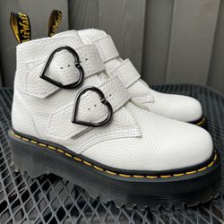Dr. (Doc) Martens white leather Heart Buckle platform boots in women's size 7