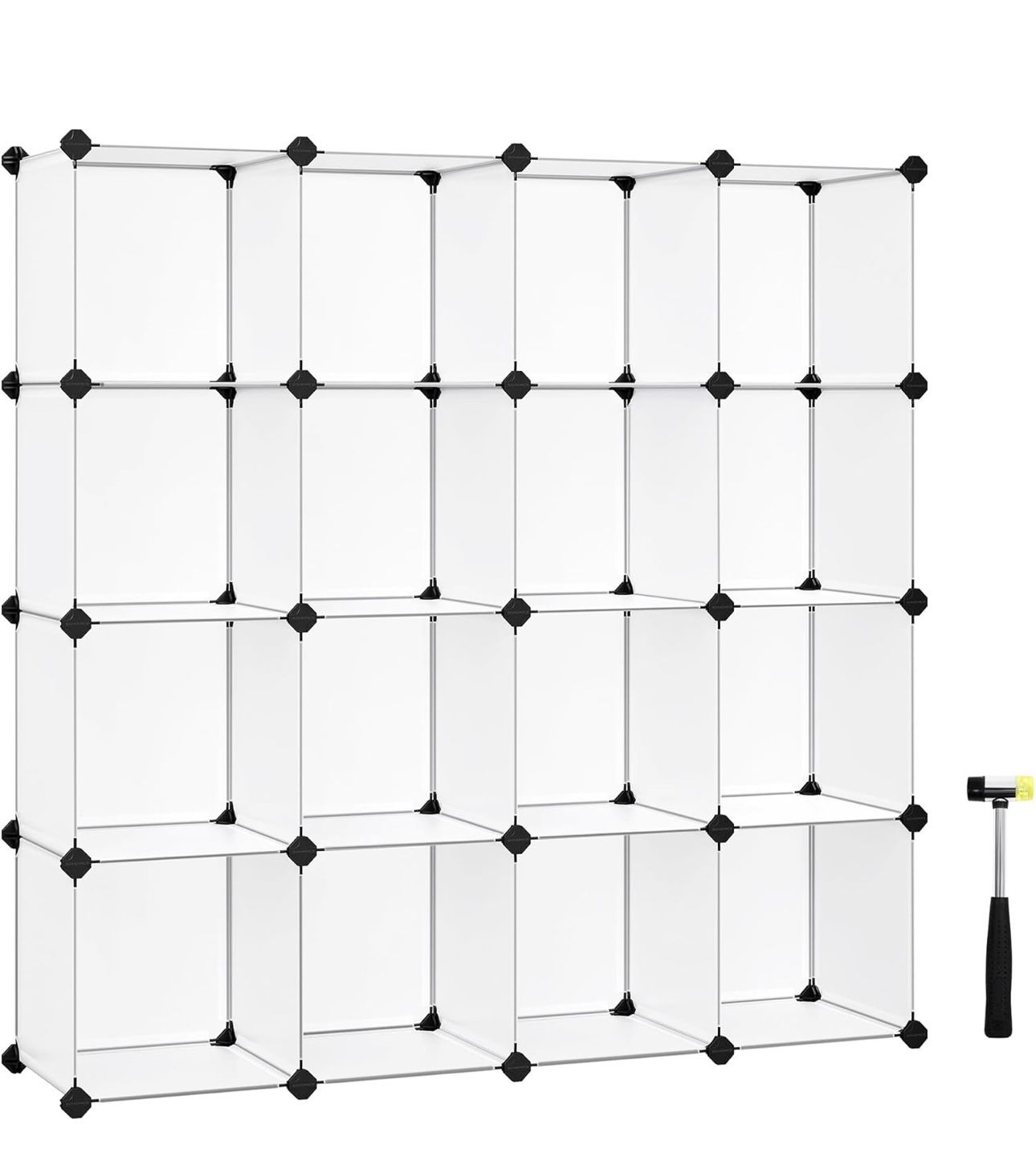 Cube Storage Organizer, Set of 16 Plastic Cubes, Book Shelf, Closet Organizers and Storage, Room Organization, Bedroom Living Room, 12.2 x 48.4 x 48.4