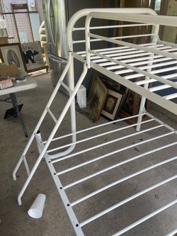 White Metal Bunk Bed Frame with Ladder