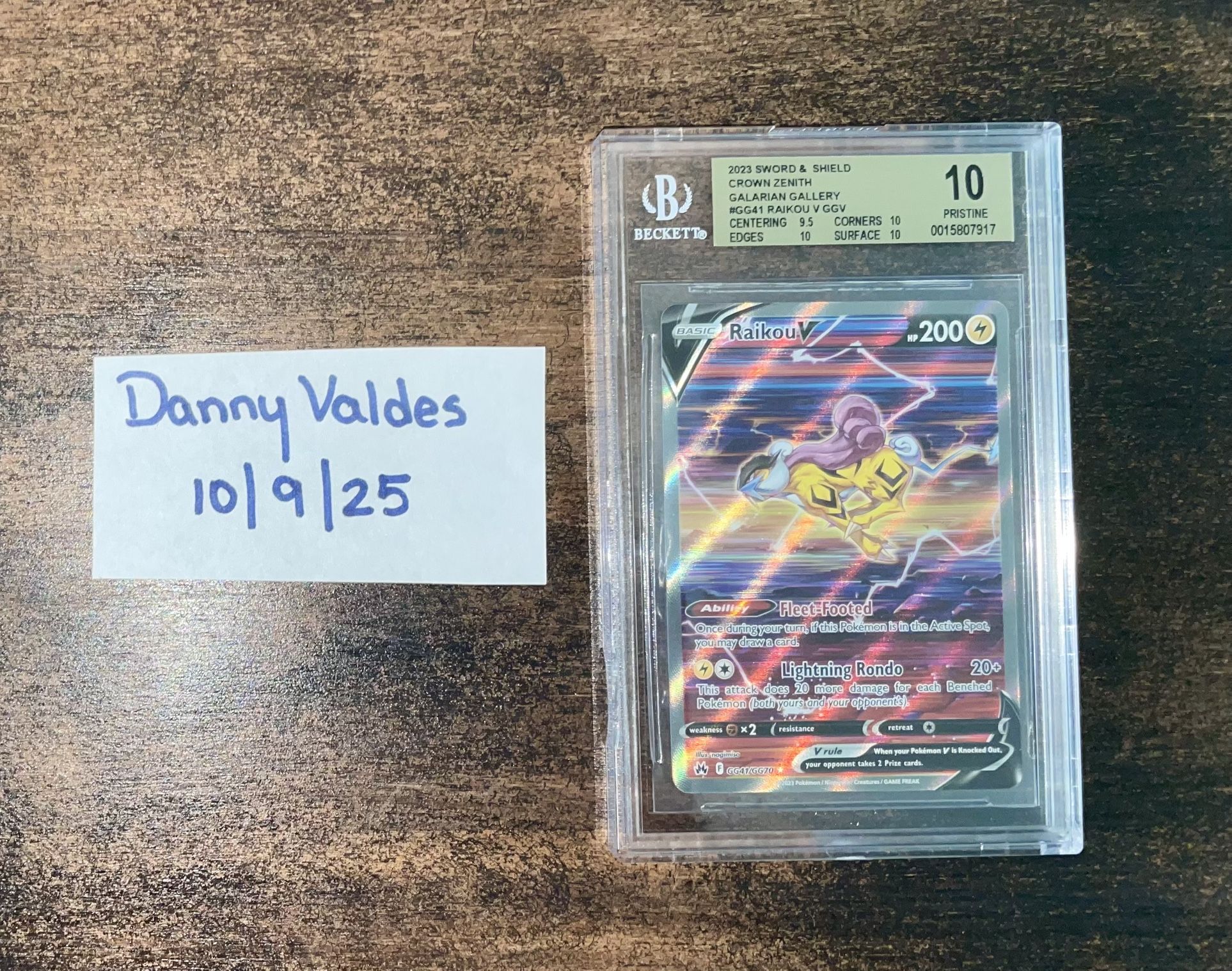 Pokemon BGS Pristine 10 Raikou V GG41 (POP 21)
