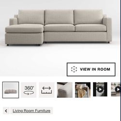 Crate & Barrel Gray Sectional Sofa With Chaise