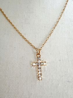 Vintage Gold-Tone Rhinestone Cross Pendant Necklace & matching earrings