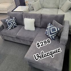 ✅️✅️2 pc dark grey wide welt corduroy sectional sofa with chaise✅️