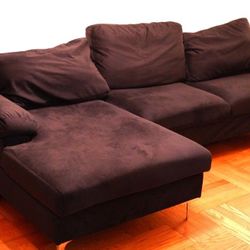 Eby 103.5'' Slipcovered Black Velvet Sofa Chaise Durable Living room Couch Metal Frame L Shape