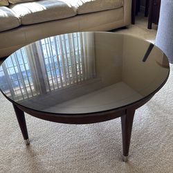 Vintage Wood Coffee Table w Glass Top