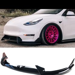 Front Bumper Lip 3Pcs Compatible with Tesla Model Y 2020-2023 Glossy Black Front Bumper Lip Splitter Spoiler 