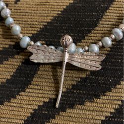 Dragonfly And Baby Blue Pearl Necklace 
