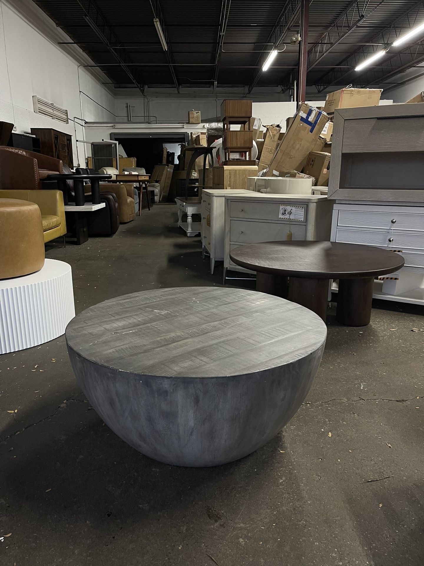 36in. Olive Gray Round Wood Top Coffee Table