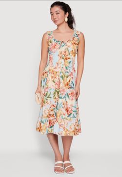 Pretty Pastel Colors Tired Smocked Ruffle Floral Dress