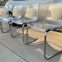 Set of 4 IKEA Tobias Mid Century Modern Style Clear Lucite & Chrome Dining Chairs